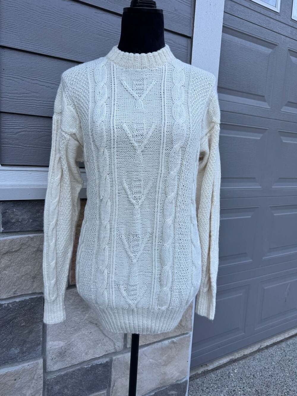 Vintage Cream Cable Knit Fisherman Crewneck Sweater